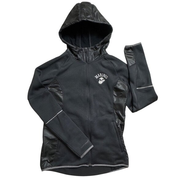 Under Armour Womens US Marines Storm Jacket Hooded Black Cold Gear Full Zip Sz S - Picture 1 of 10
